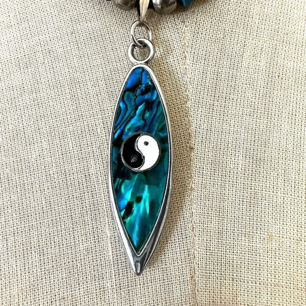 Abalone Paua Shell Yin Yang Surfboard Pendant Necklace